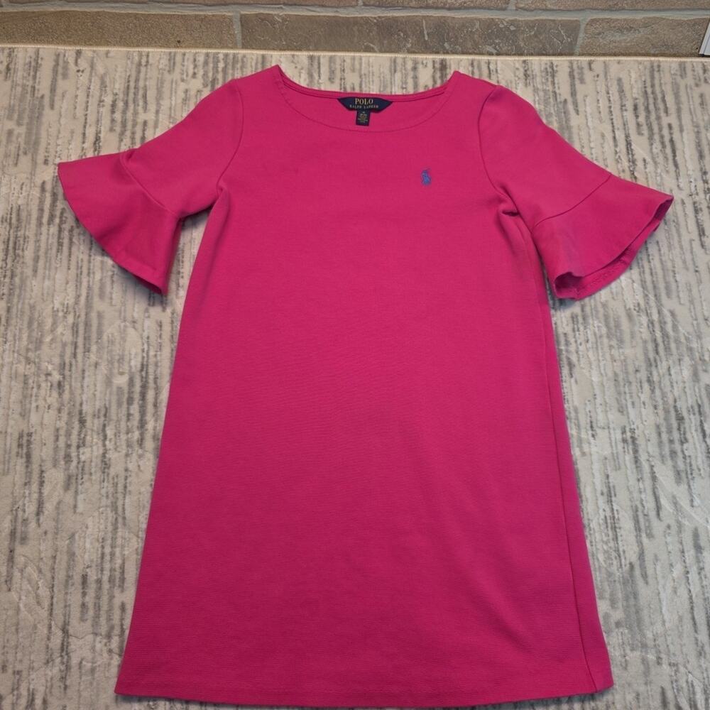 Polo Ralph Lauren Girls Dress Bell Sleeve A Line Fucsia Sz M (8-10)